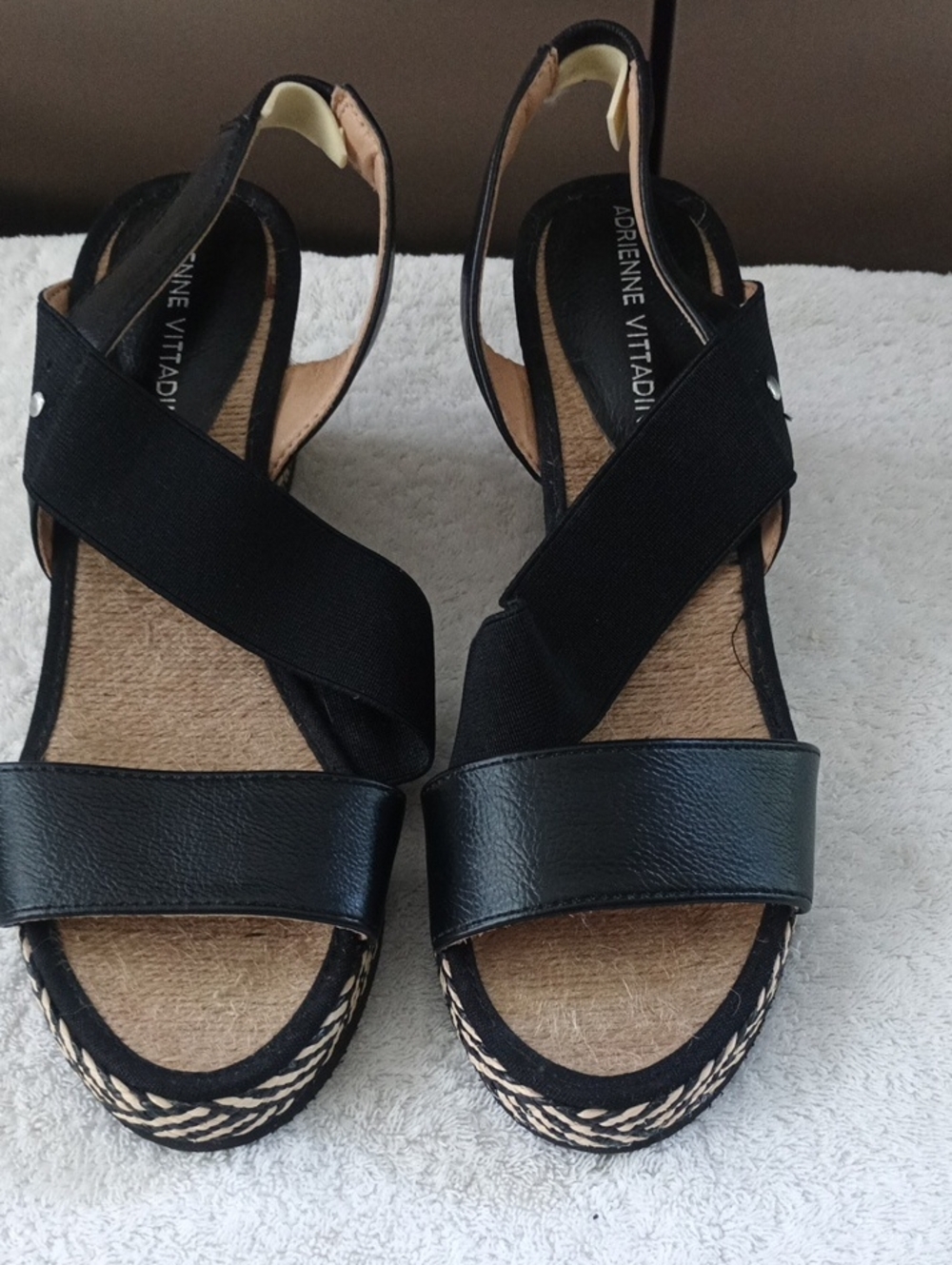 Adrienne Vittadini Black Cross-Strap Wedge Sandals
